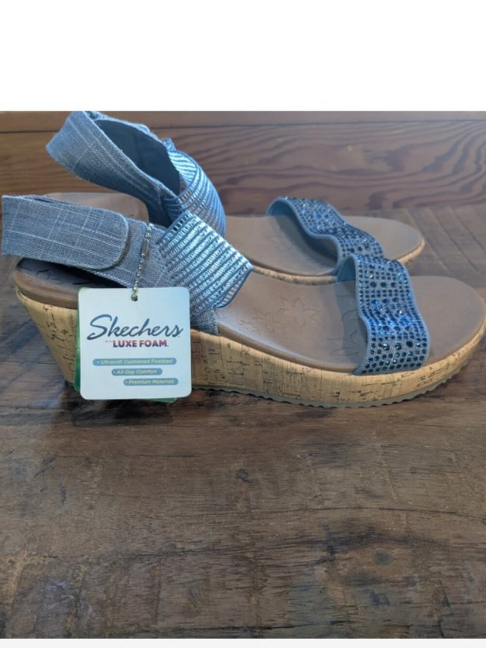 NEW Skechers "Beverlee Pretty Chic" Cork Wedge Sandals - Picture 3 of 10